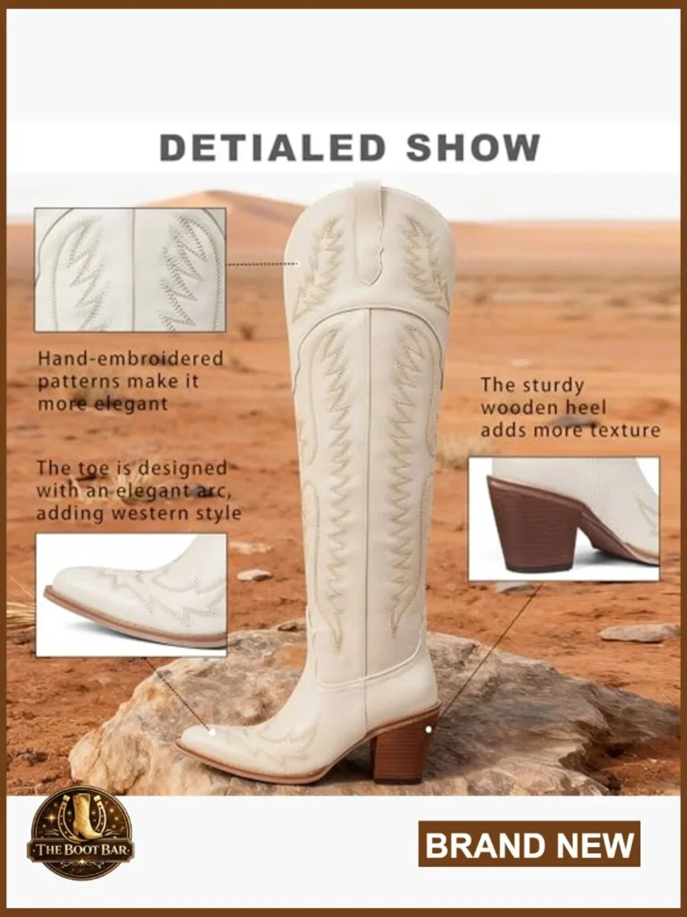 Leather Over-the-Knee Cowboy Boots with Chunky Heel and Square Toe